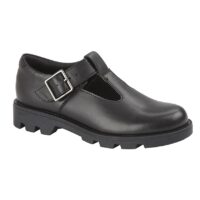 Black Leather T-Bar School Shoe