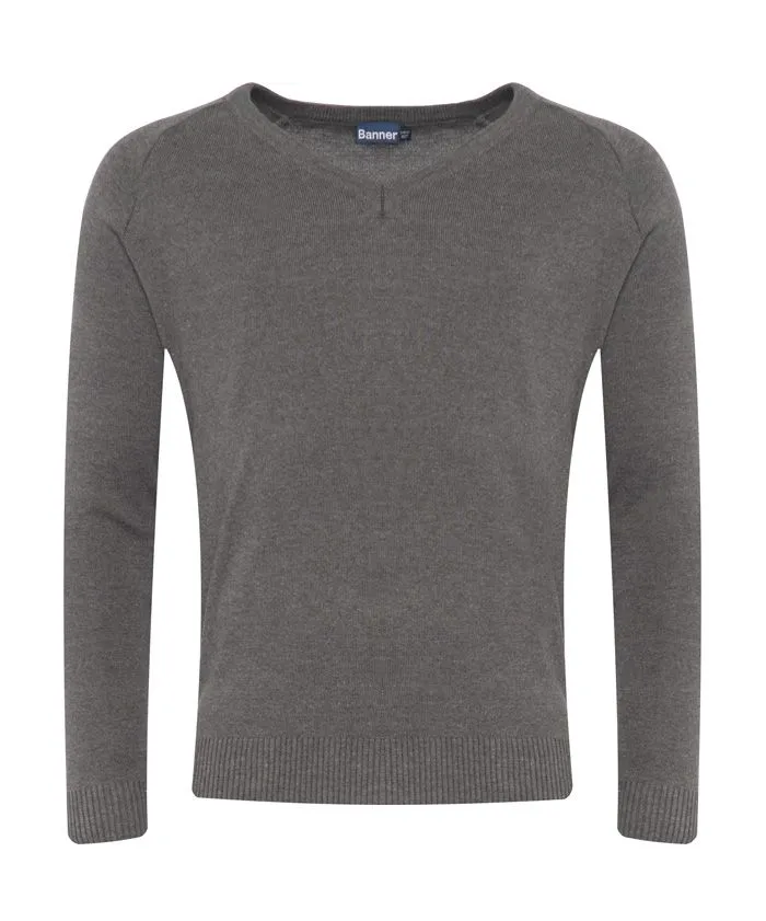 Grey V Neck Knitted Sweater - Oakbridge CofE Primary School