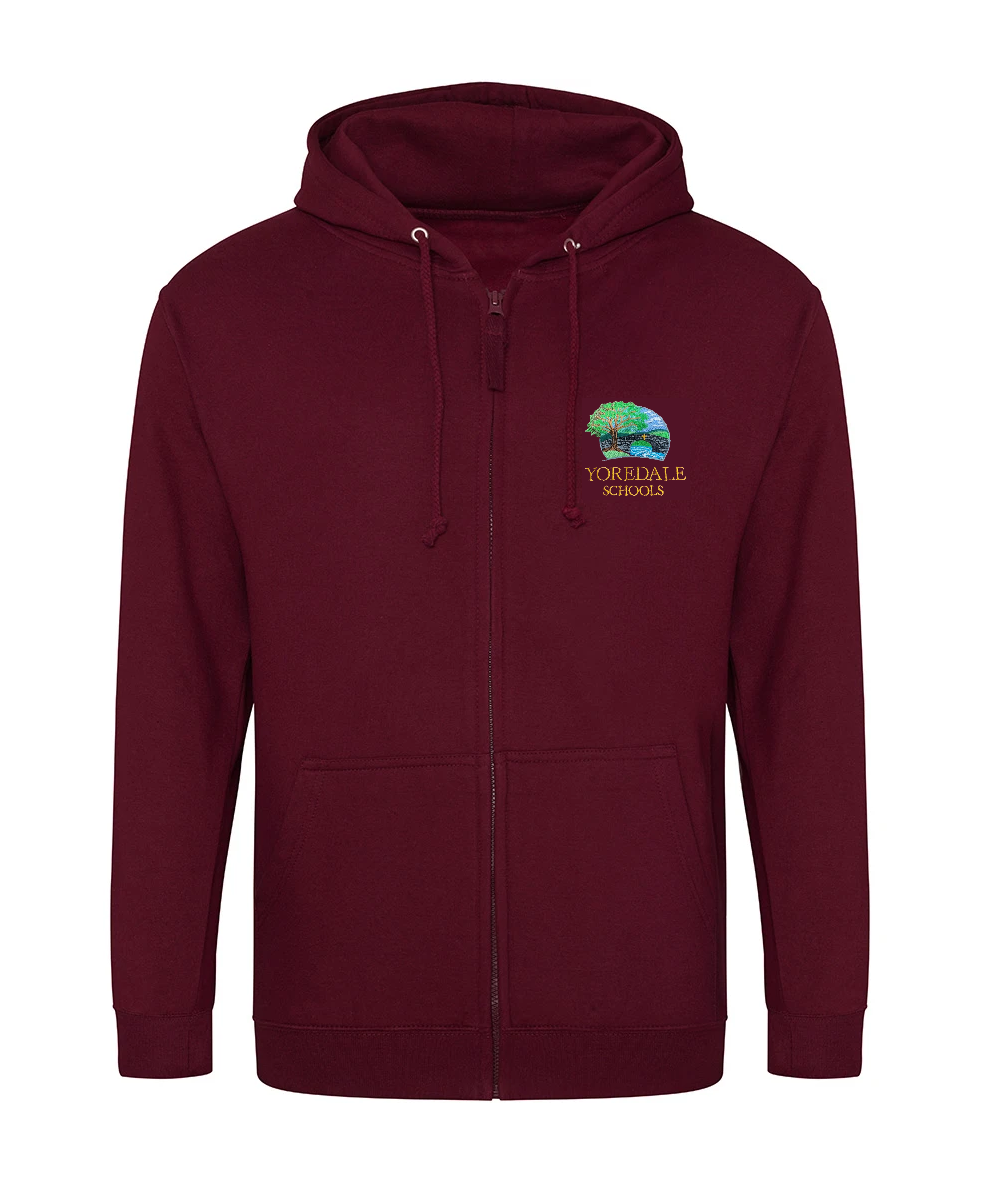 Burgundy Zip PE Hoodie - Yoredale Schools